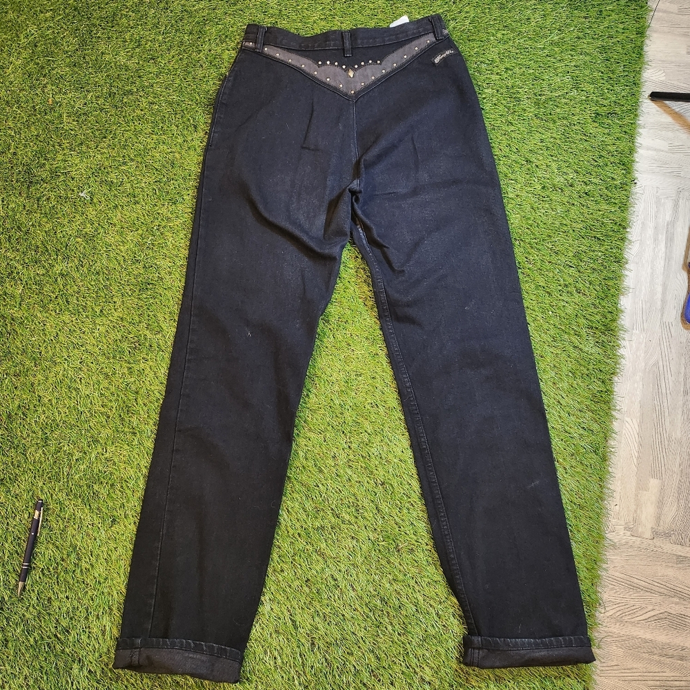 Vintage 90s Western Women's Black Flare & Wide Leg Jeans Rare Studded